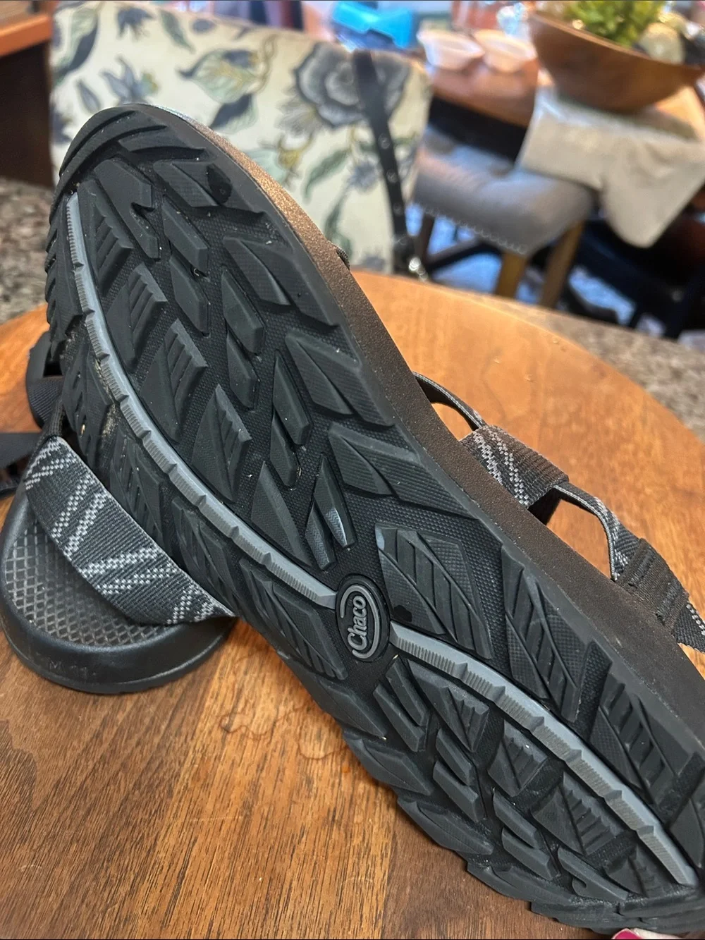 Chaco Men's Black Sandals with Gray Patterned Straps